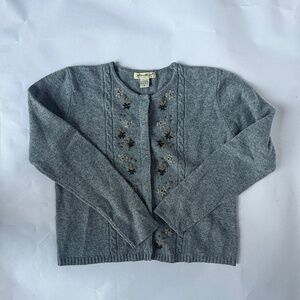 Eddie Bauer women’s dusty blue lambswool cardigan sweater sz m